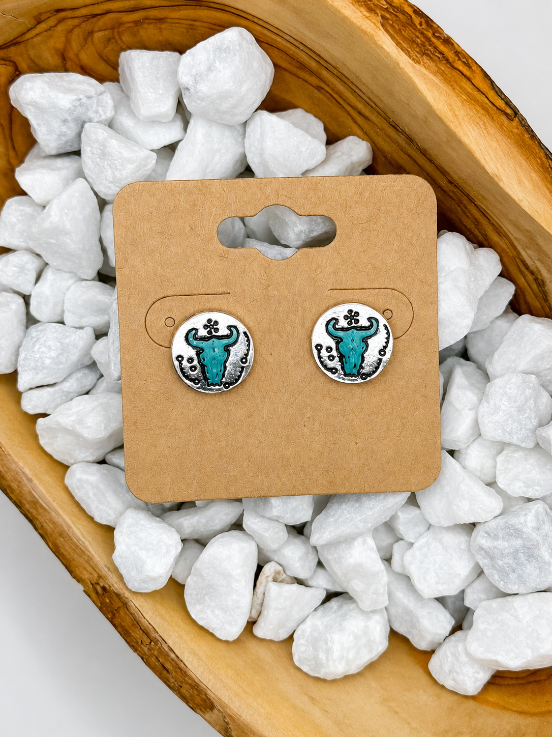 Turquoise Bull Skull Earrings
